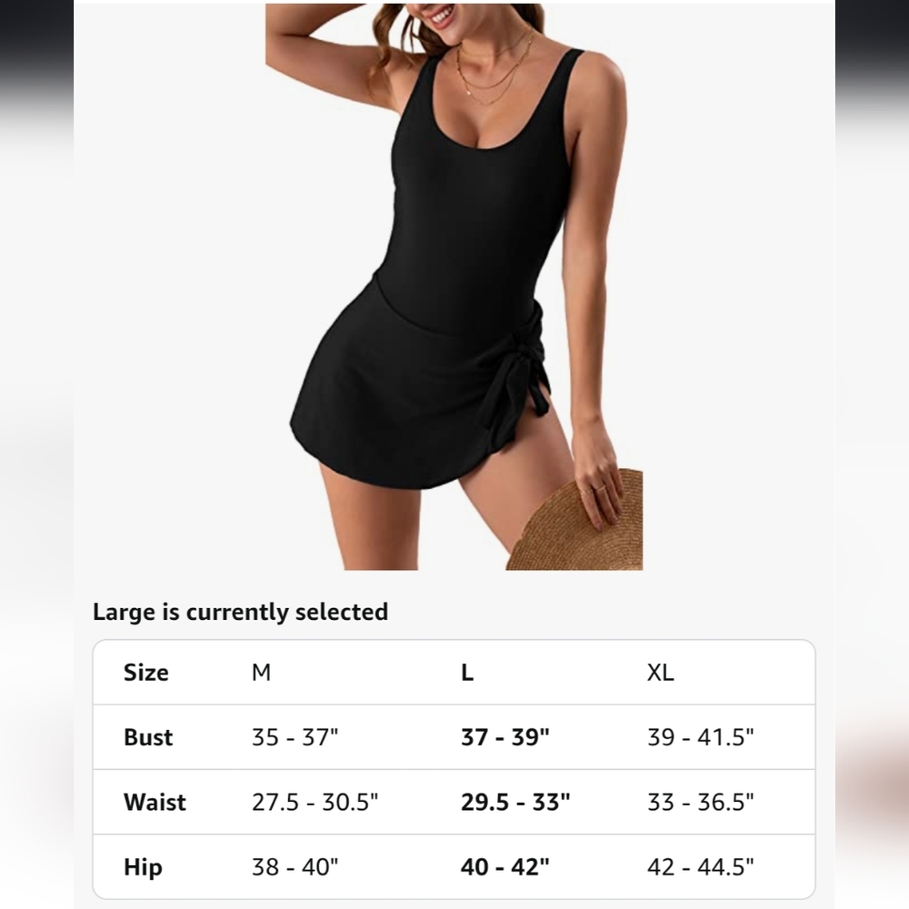 Eomenie Black Women's Swim Dress One Piece Ruched Swimwear Large - Picture 4 of 12